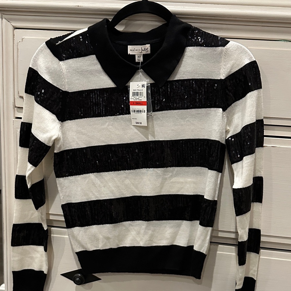 Maison Jules Black and White Striped Blouse
